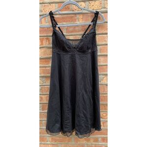 Illusion Babydoll Nightie Black Gown Mesh Sheer Satin Lining L Coquette Fairy